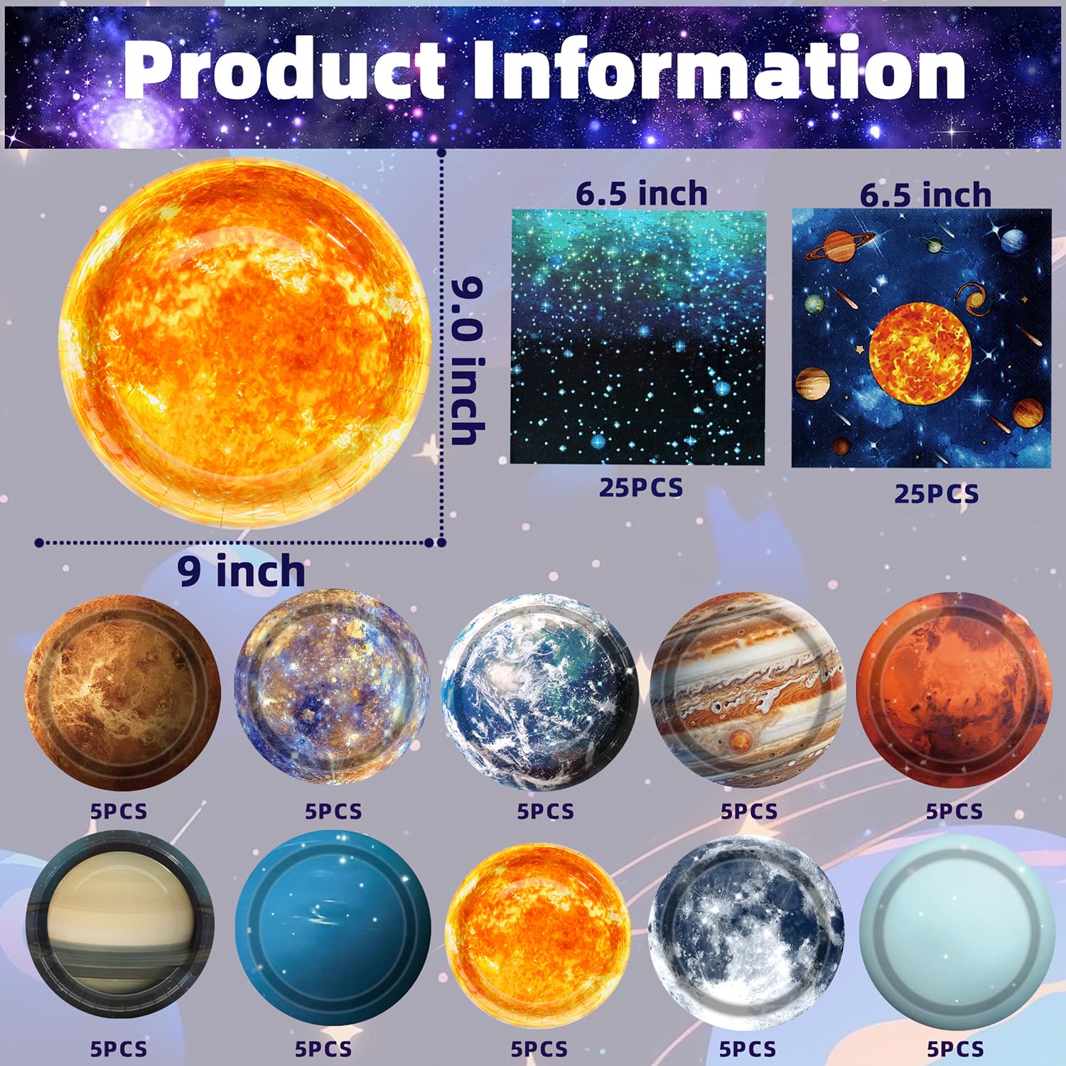 UROINEPA Space Theme Party Decorations 100Pcs Galaxy Planet Outer Space Disposable Plates and