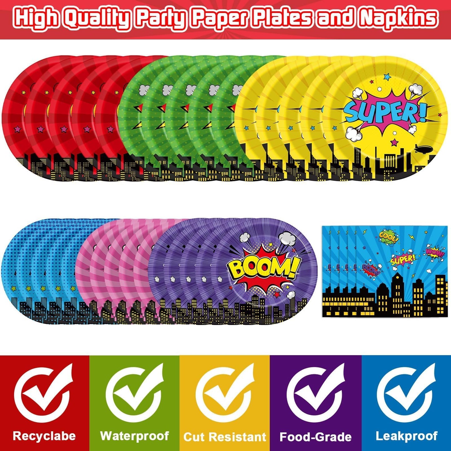96Pcs Super Theme Hero Party Plates and Napkins Forks for Comic Heroes Birthday Decorations Hero's