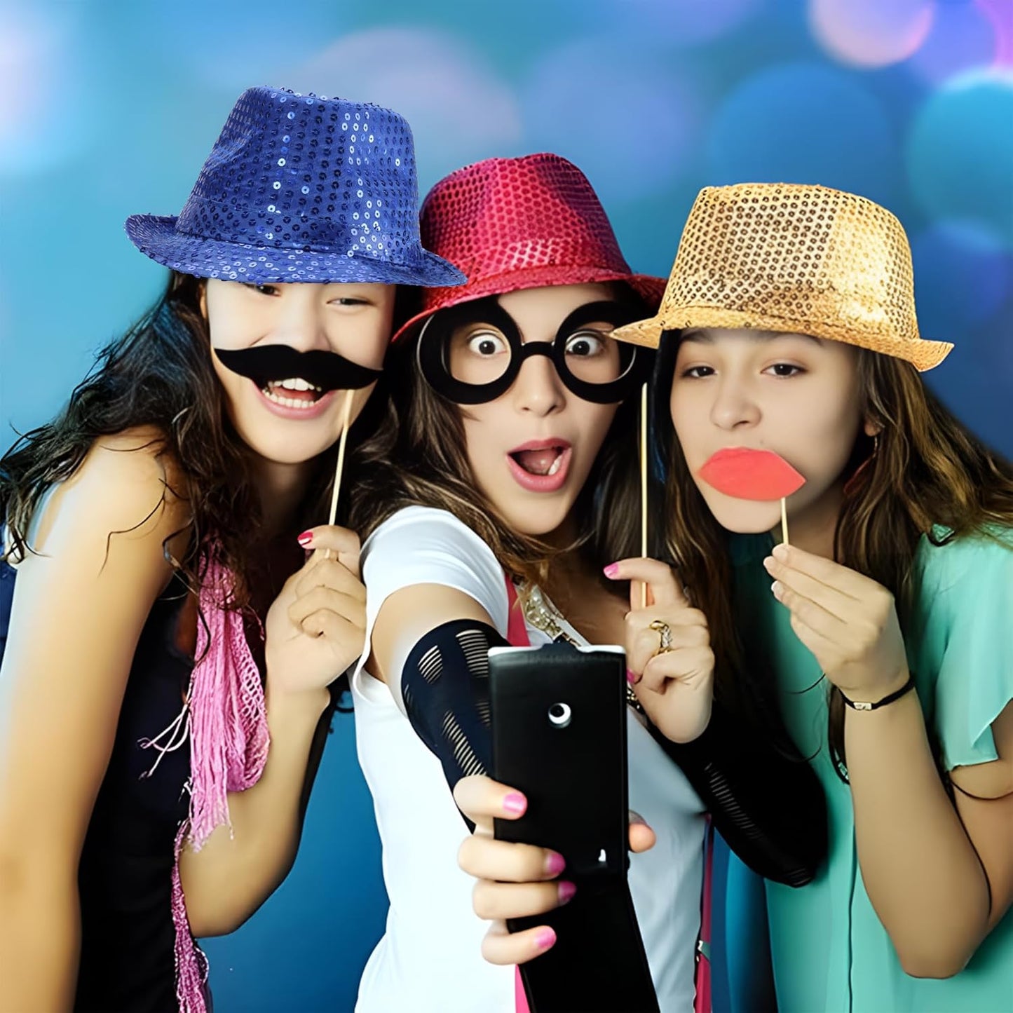 10 Pcs Unisex Sequin Fedora Hat Sequin Bow Ties Set Bling Retro Dance Jazz Cap Funky Party Costume Fedora