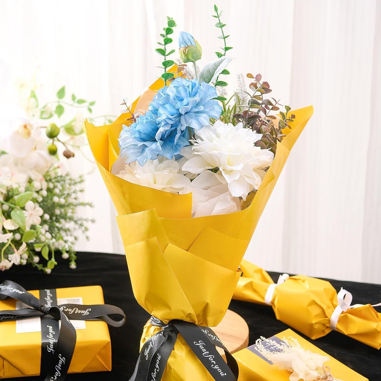 Matte Wrapping Paper Roll - Solid Color Pearly 17.3Inches X 39.4Feet Golden Yellow Shimmer Gift Wrapping Paper Roll Elegant Lustre Paper for Wedding,Valentine's Day,Birthday, Christmas PAP11GY