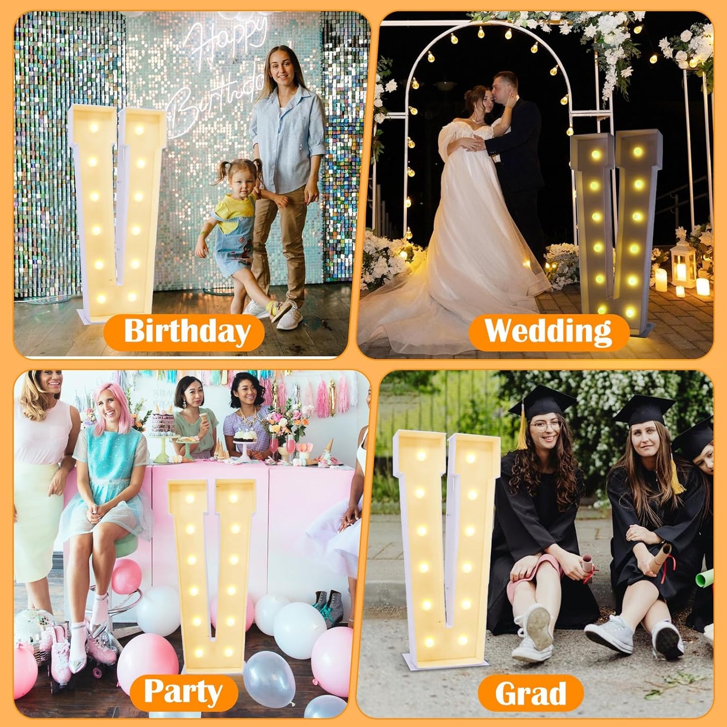 4ft Marquee for Letters V, Large Light up Letters, Multifunctional Large Marquee for Letters 4 Feet Tall for Party Decorations, Letter Balloons, Wedding Decor, Proposal Decorations (Letters V)