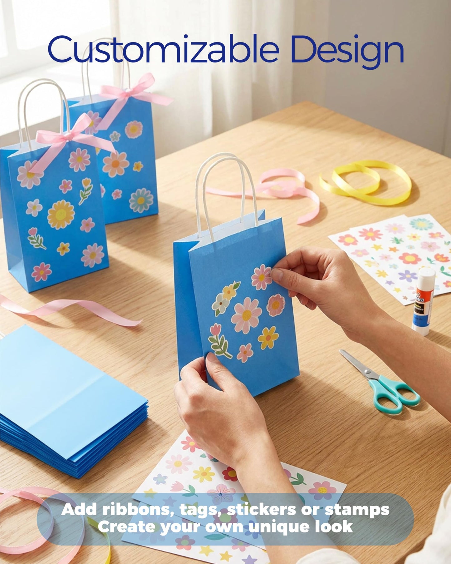 SUNCOLOR 24-Pack Blue Gift Bags with Handles, 8" Goodie Bags for Party Favors, Baby Showers