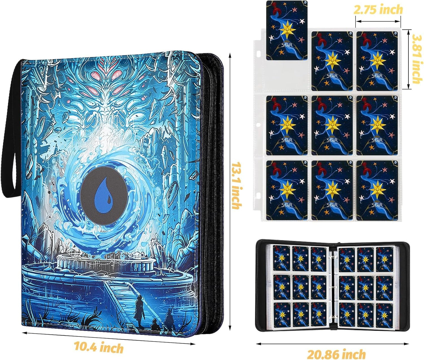 Card Binder for MTG Cards, Premium 9 Pocket Card Binder for Trading Cards, 720 Double Sided Pocket Collector Card Album for Standard Cards,Card Collection Folder for YGO/PTCG/Game Cards (Blue Print)