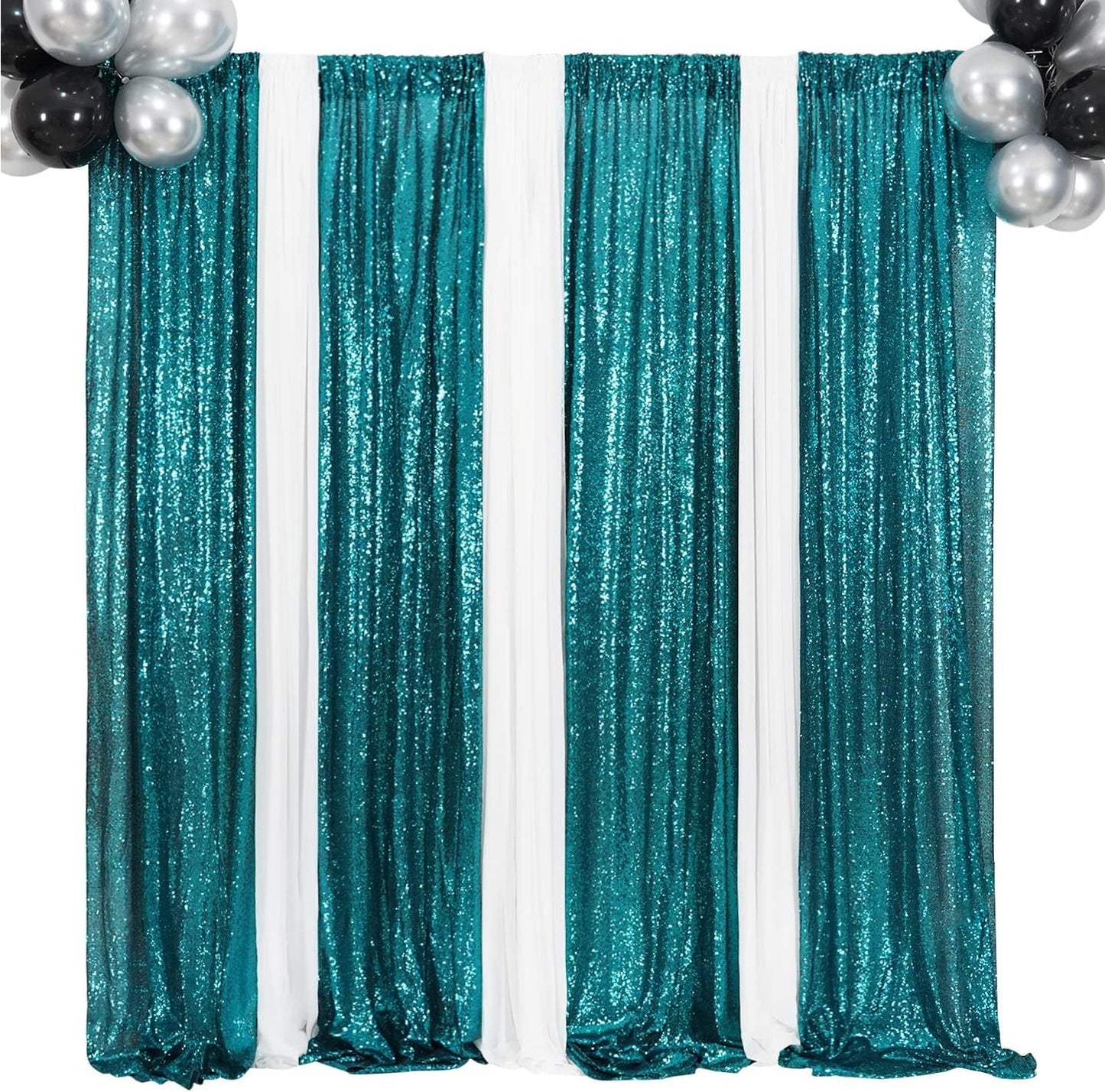 Poise3EHome 2ft x 8ft Teal Sequin Backdrop Curtains 2 Panels for Photography Party Decoration, Teal