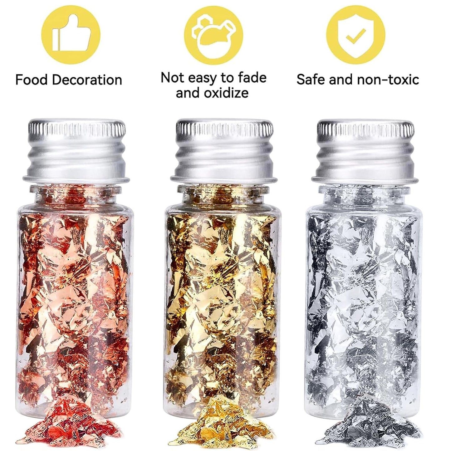 Edible Gold Leaf, Gold Leaf Cake Decoration Gold Flakes Food Gold Foil Decoration Baking Gold Foil Decor Chocolates Decor Gold Leaf Sheets for Cooking Dessert Decoration Crafts Makeup (Gold Silver Rose Gold)