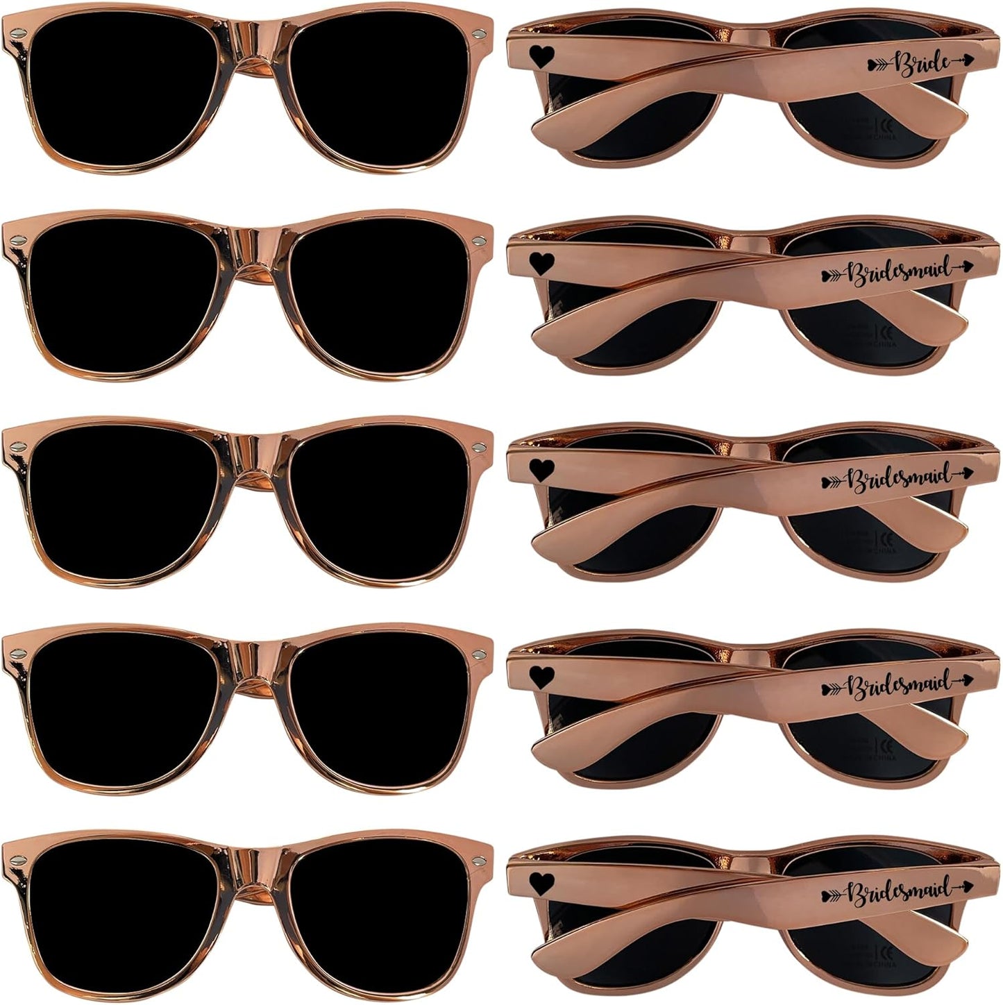 LADY&HOME 10 Pack Bachelorette Sunglasses,Bride Bridesmaid Sunglasses for Bachelorette Party Favors Bridal Shower Supplies (Rose Gold)