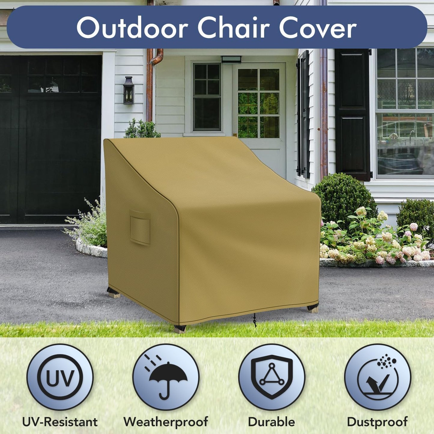 Patio Furniture Covers Waterproof for Chairs, Lawn Outdoor Chair Covers 2 Pack, Patio Chair Covers for Outdoor Furniture Fits up to 37W x 40D x 30H inches, Khaki