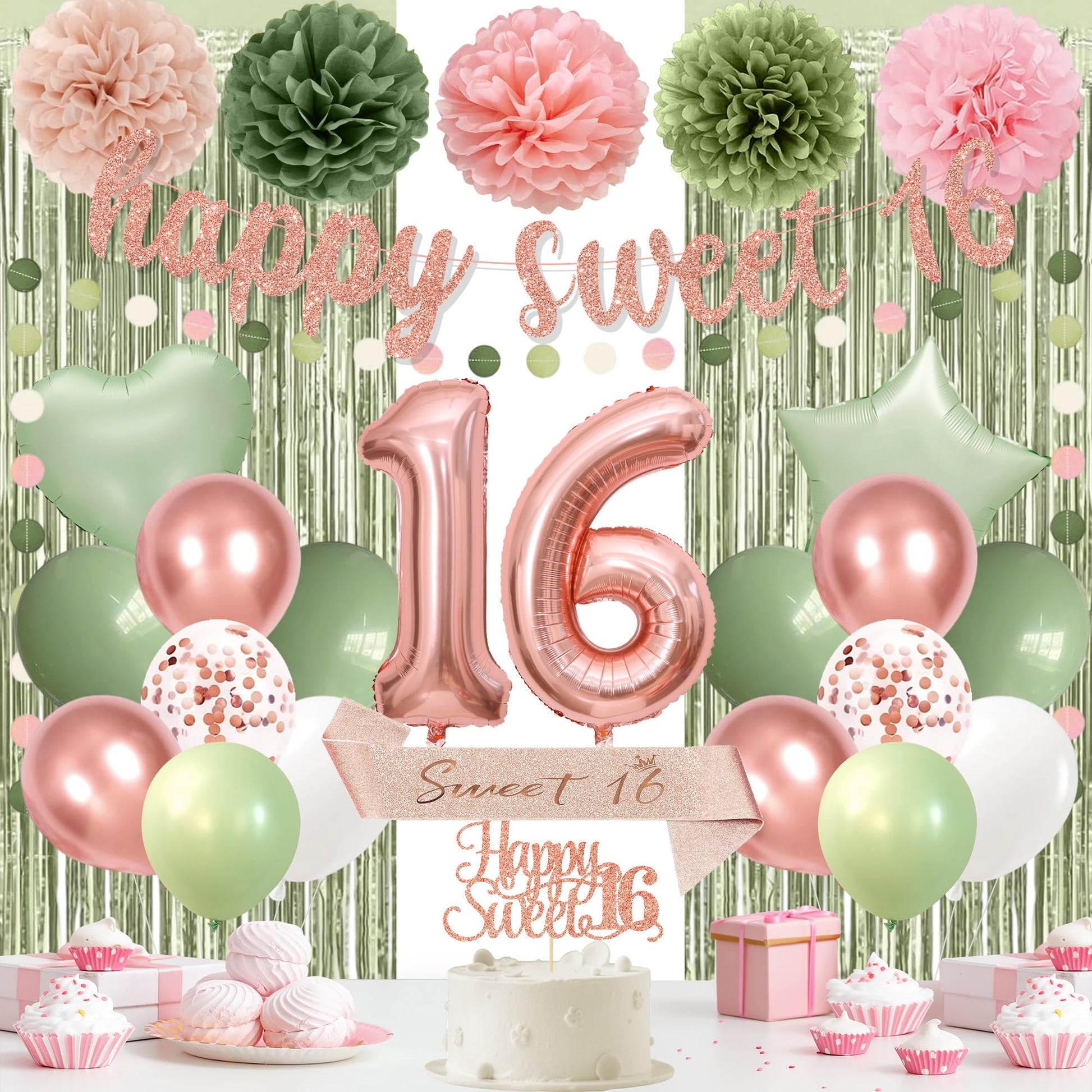 Holkcog Sweet 16 Party Decorations for Girls, Happy 16th Birthday Supply