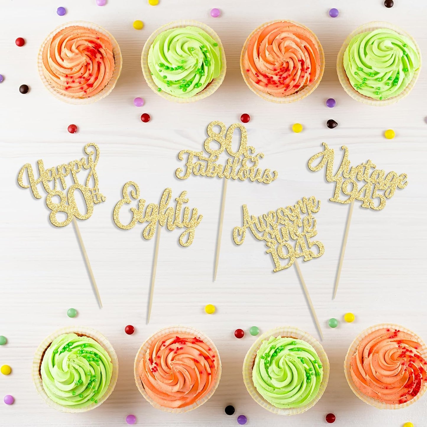 30Pcs Vintage 1945 Cupcake Toppers Glitter Eighty Happy 80th Birthday 80 Fabulous Cupcake Picks Awesome Since 1945 Cake Decorations for 80th Birthday Anniversary Retirement Party Supplies Gold