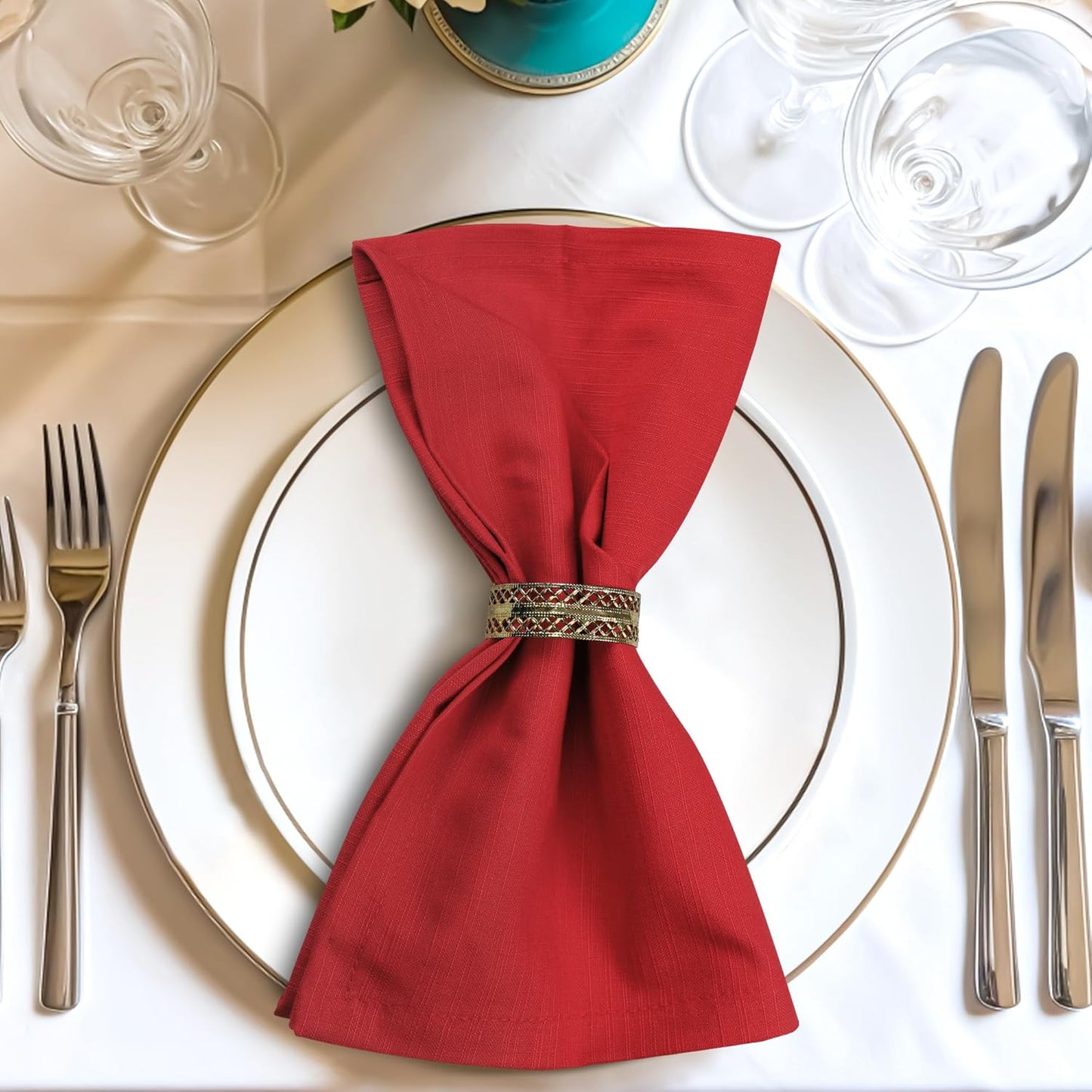 Urban Villa Cloth Napkins 100% Cotton Slub Absorbent Dinner Napkins (Set of 12) Oversized 20x20 Inches Solid Red Color Soft Durable Reusable Washable Ideal for Everyday Use Wedding Parties
