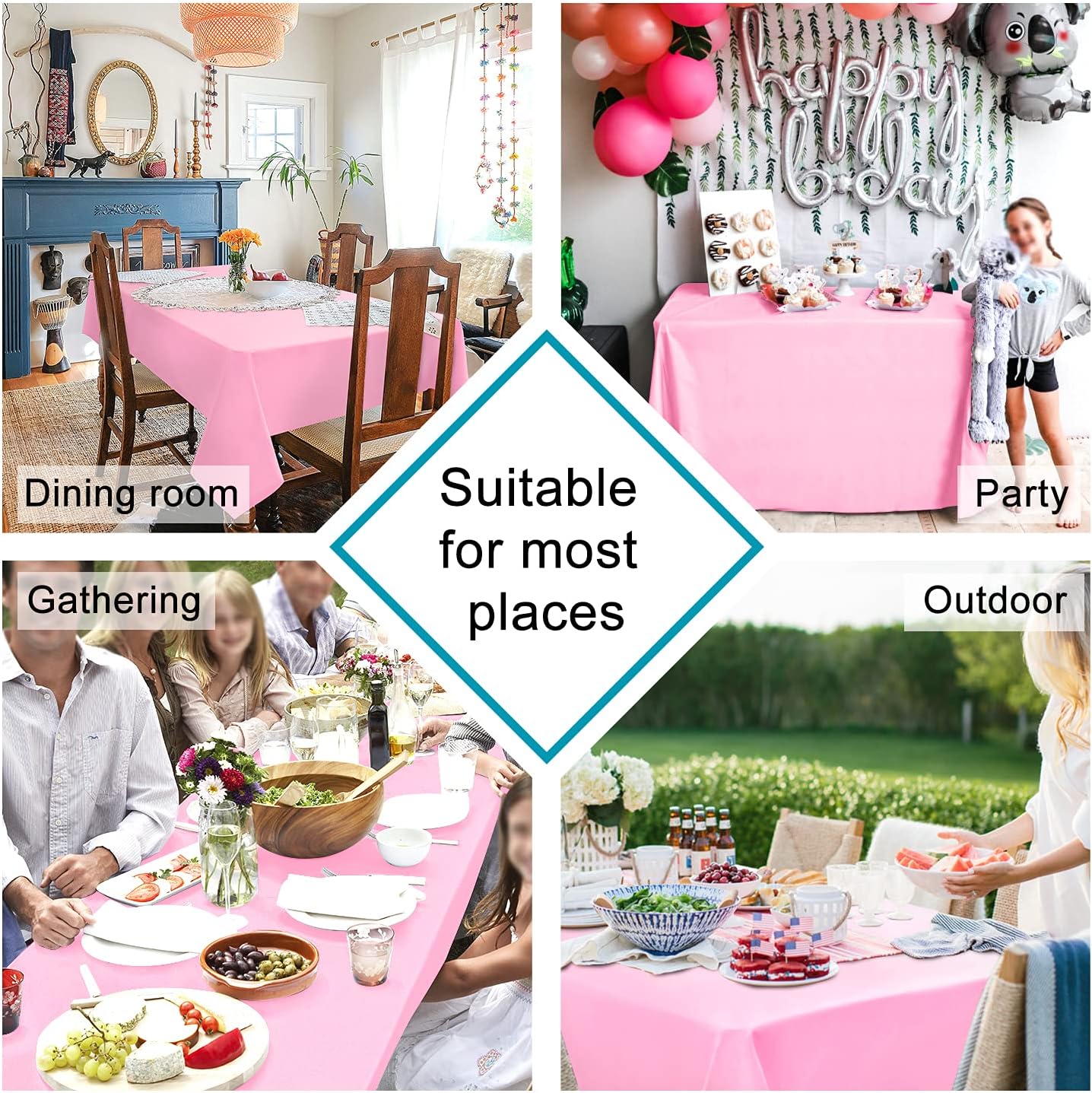 Hiasan Pink Tablecloth Rectangle - Waterproof & Spillproof and Washable Oblong Table Cloth for Dining/Party, 70 x 120 Inch