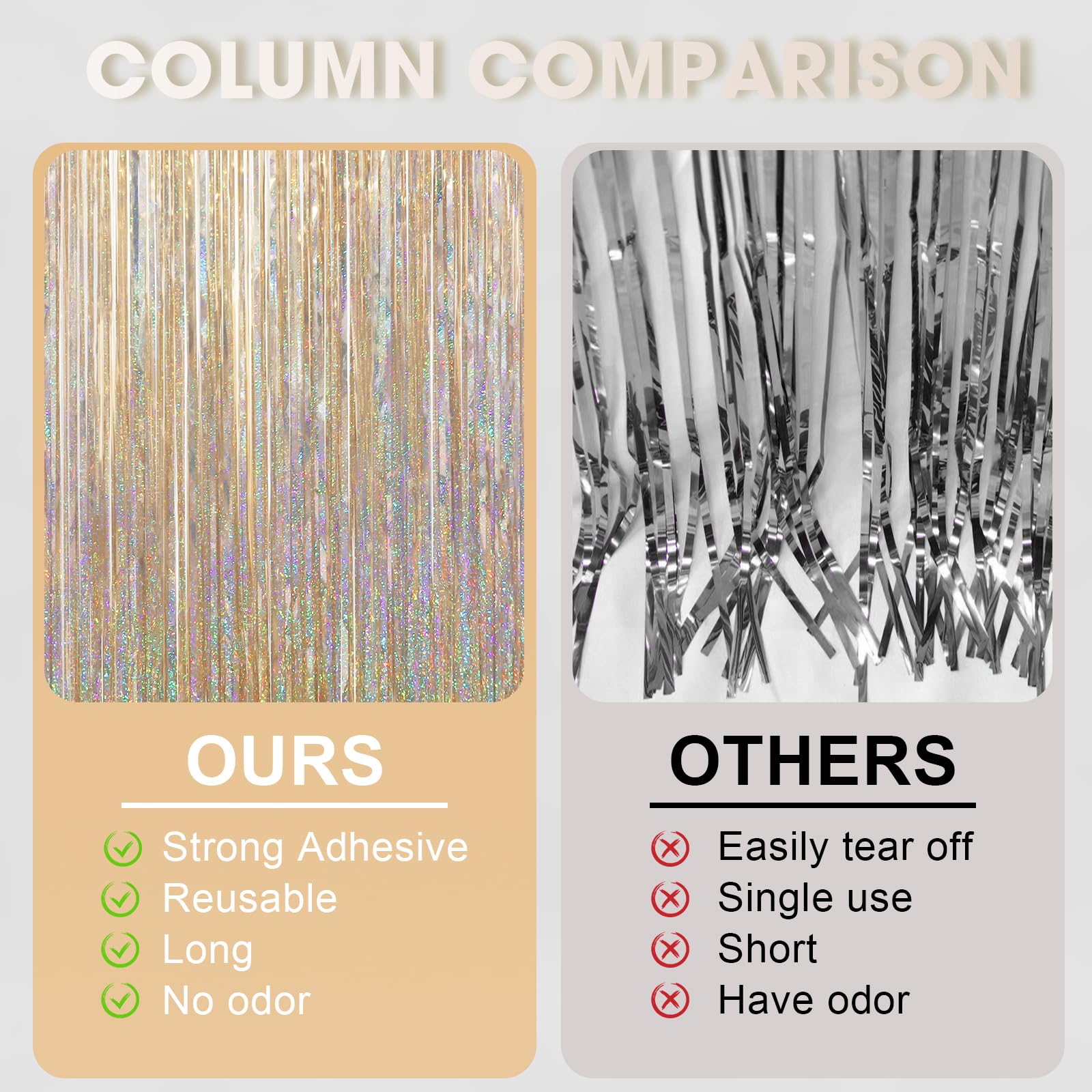Voircoloria Champagne Foil Fringe Backdrop Curtains, 3.3x6.6ft, 3pcs