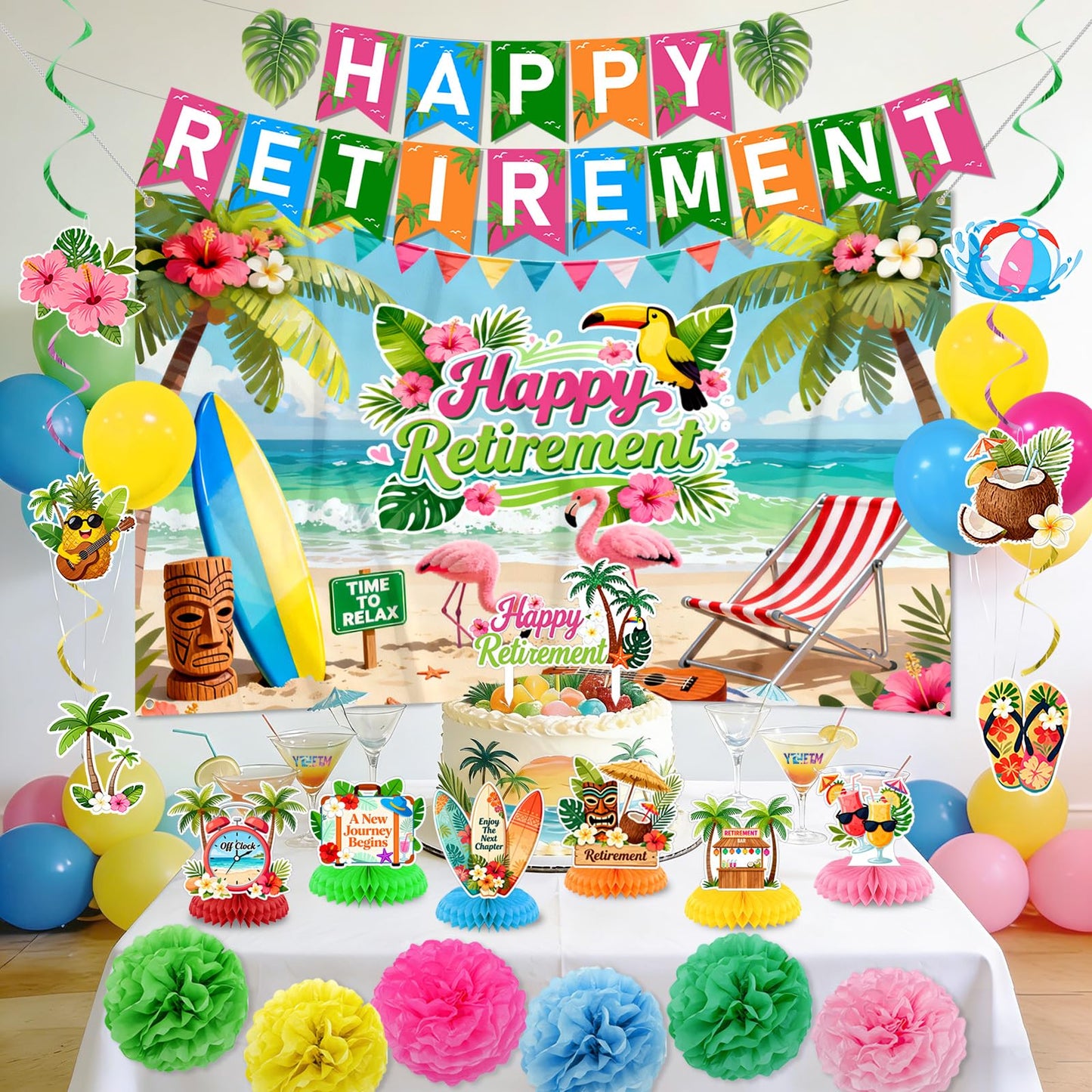 Hawaiian Retirement Party Decorations for Men Women Tropical