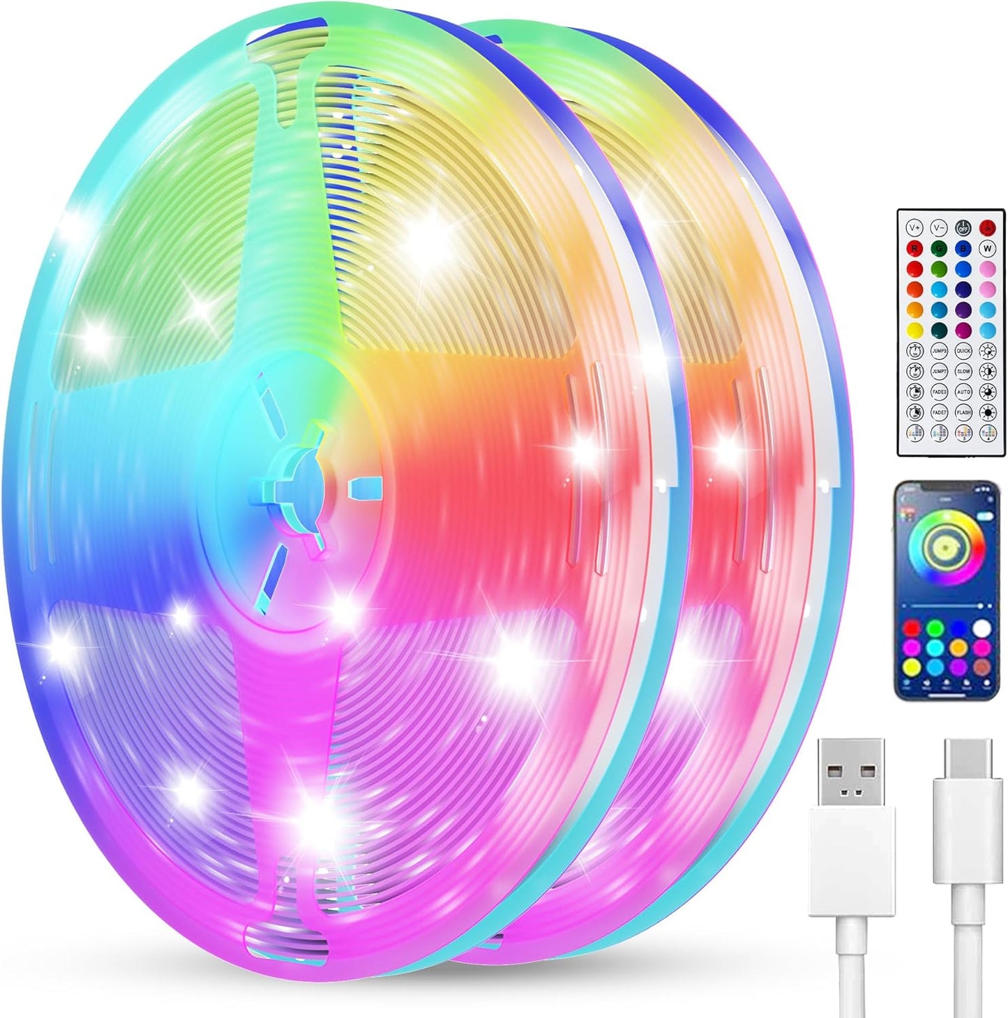 Smart LED Strip Lights 200FT (2 Rolls of 100 ft) for Bedroom App Control Lighting Bedroom Rome Decor with Remote, RGB Music Sync Color Changing LED Lights for Party,Game Room