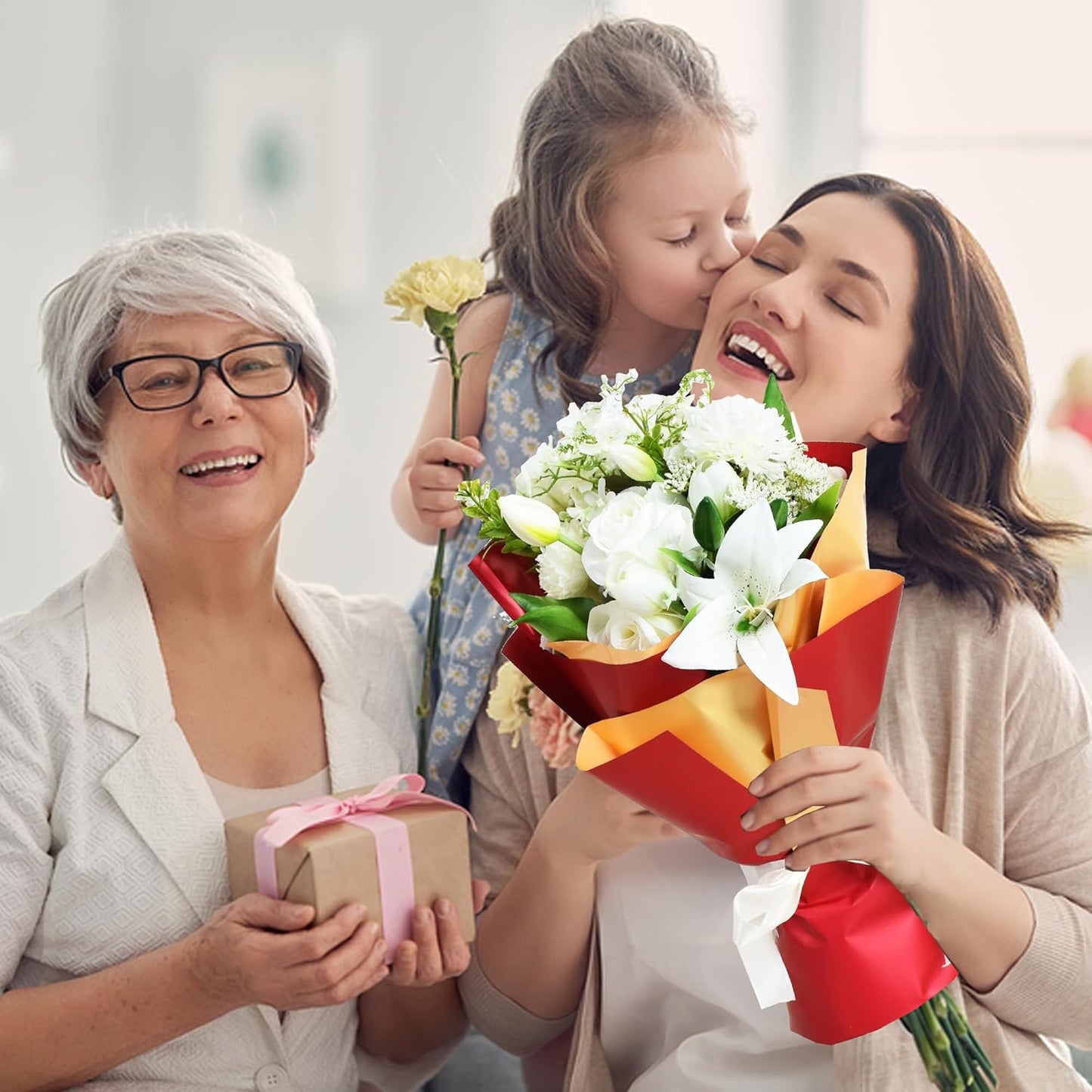 BEISHIDA 20 Sheets Red+Gold Double Sided Floral Wrapping Paper, 58 * 58 cm / 22.8 * 22.8 Inch, Perfect for Gift Wrapping, Floral Arrangement, Occasions: Valentine's Day, Wedding, Birthday, Christmas