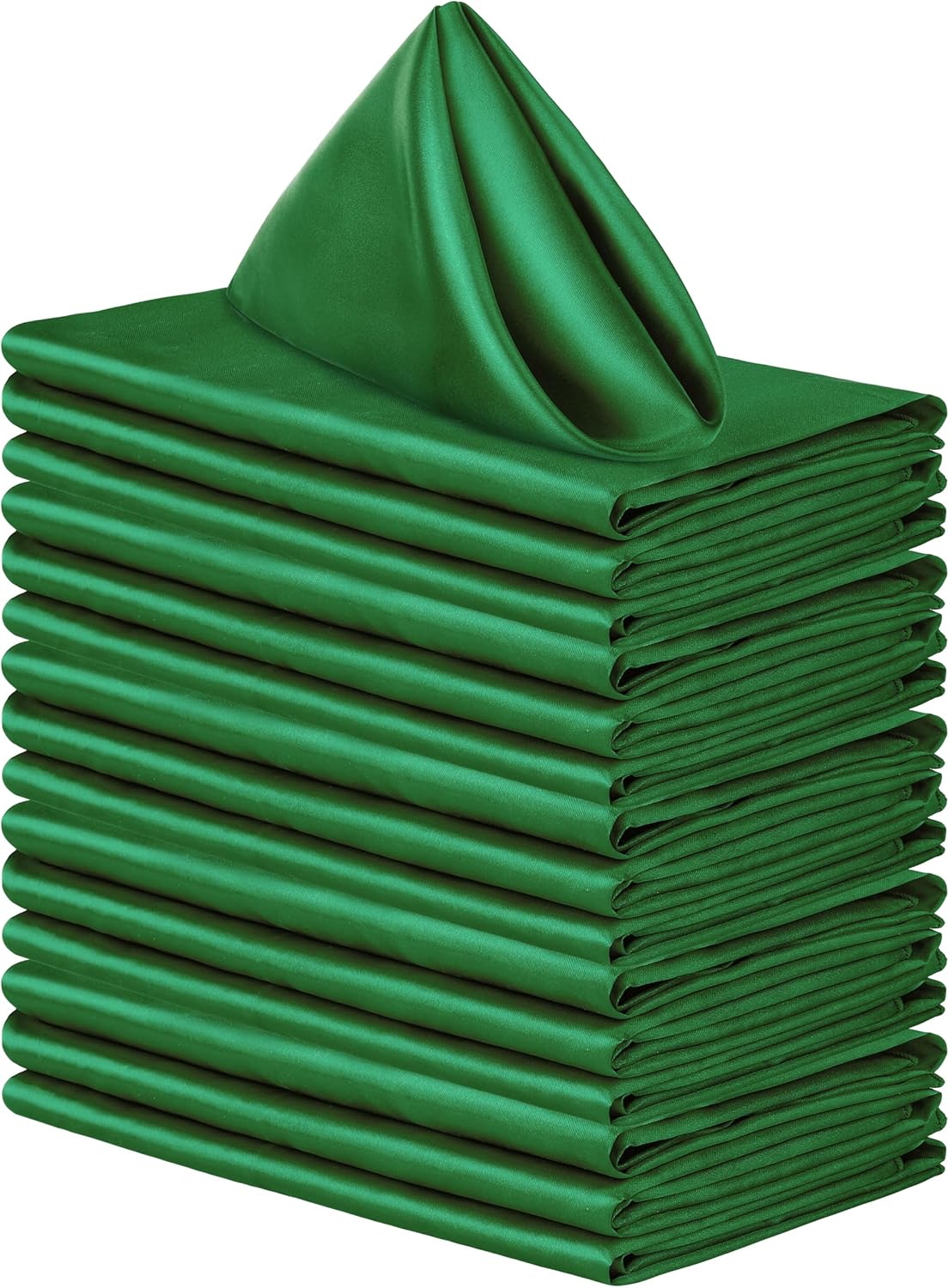 ANECO 16 Pack Square Satin Napkin Bright Silk Table Napkin Soft Smooth Fabric Table Napkin for Wedding Banquet Party Decoration, Forest Green, 20 x 20 Inch