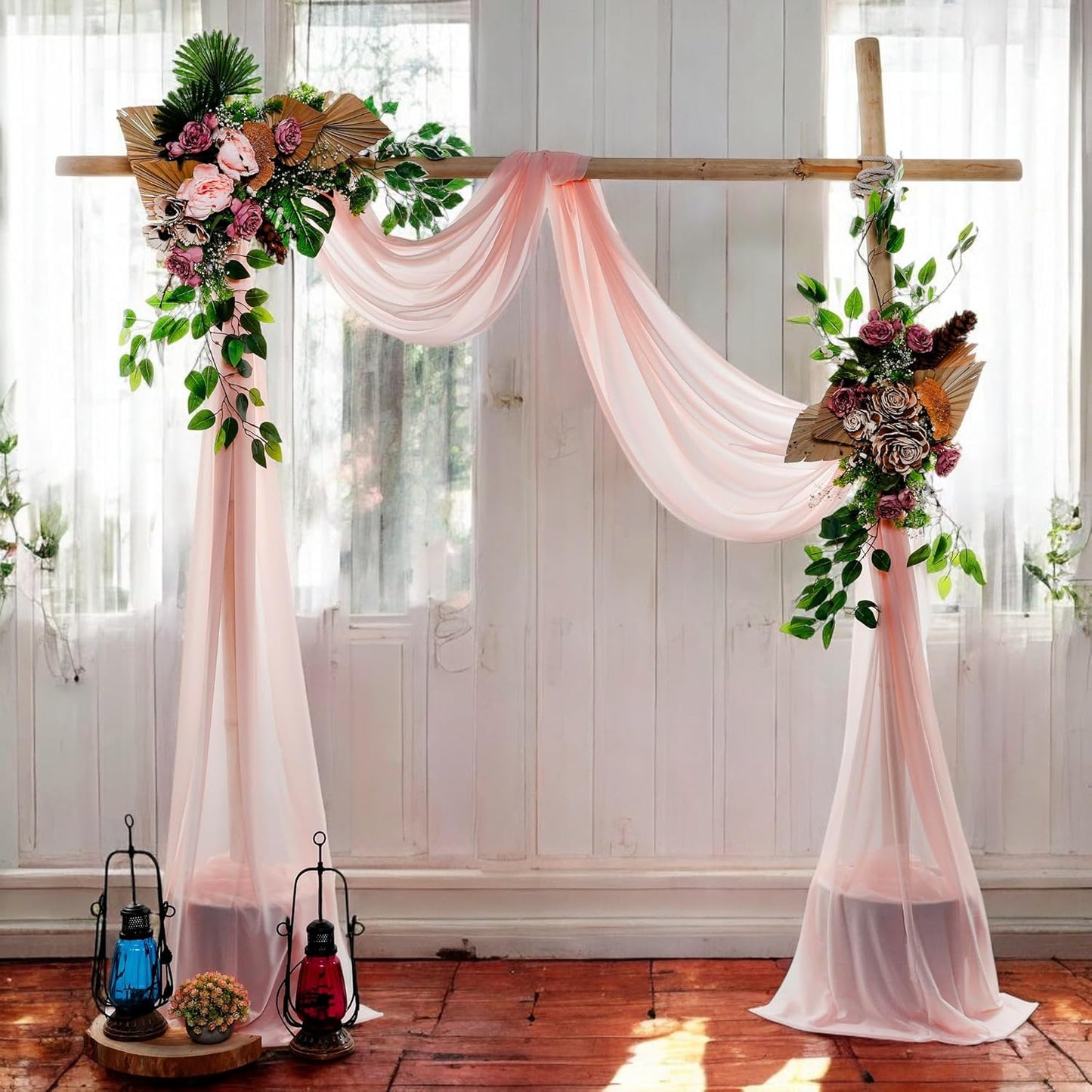 MDS Halloween Chiffon Draping Fabric - 2 Panel, 30" Wide x 75ft Long - Sheer Spooky Arbor & Canopy Drapery for Haunted House Backdrops, Party Ceilings, DIY Costumes & Themed Events - Dusty Rose