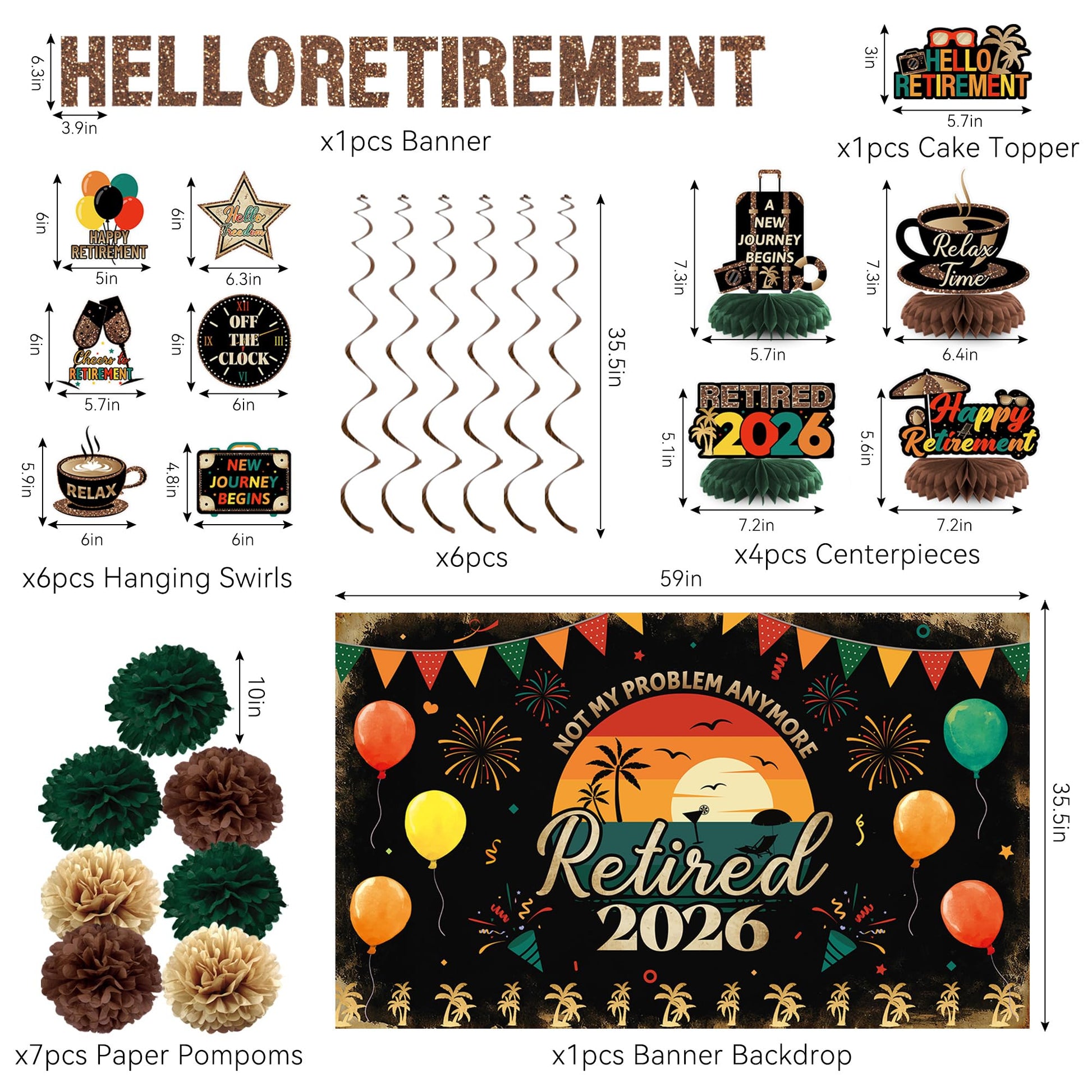Holkcog Retirement Party Decoration, Vintage 2026 Retired Banner Background