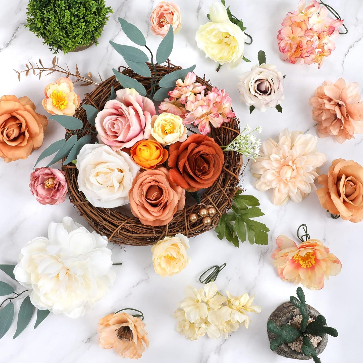 AmyHomie Champagne Artificial Flowers Combo Silk Mix Peony Rose Hydrangea Fake Flowers w/Stem for DIY Wedding Bouquets Centerpieces Arrangements Table Party Bridal Baby Shower Home Fall Decor