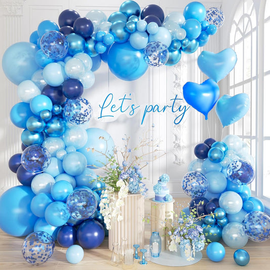 Blue Balloon and Metallic Blue Balloons Garland Arch Kit,160PCS Navy Pastel Pearl Blue Balloons with Heart Foil Balloon for Birthday Baby Shower Party Anniversary Decoration