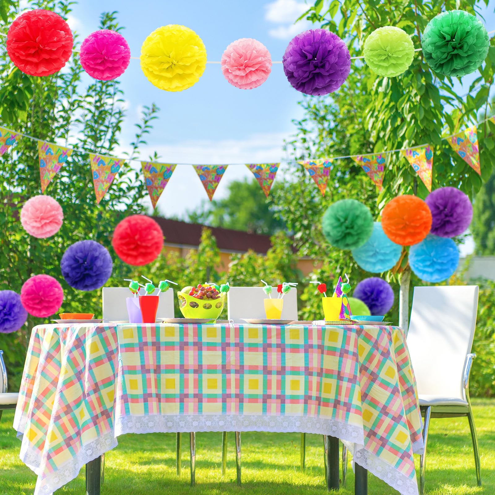 Yeaqee 30 Pcs Multicolor Large Tissue Paper Pom Poms Decorations 14''/ 12''/ 10'' Tissue Paper