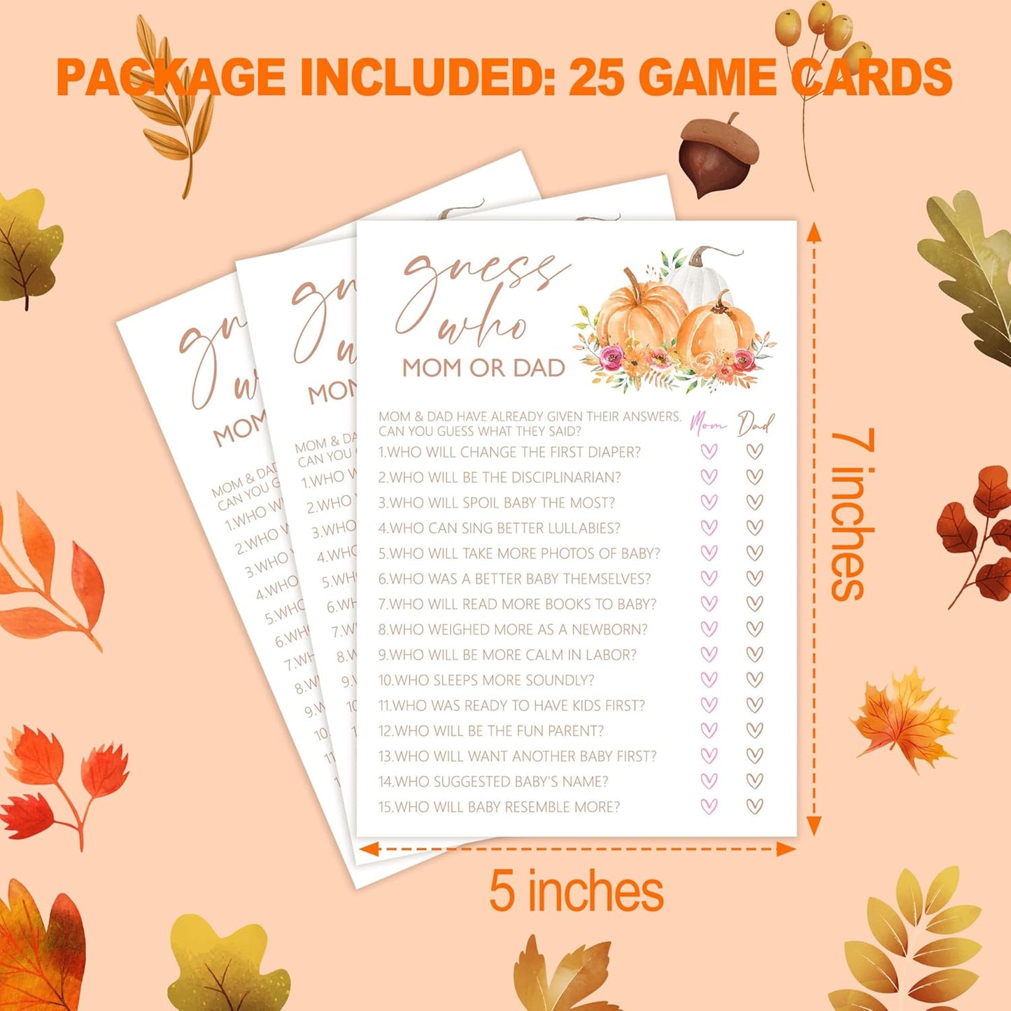 Baby Shower Games, Thanksgiving Guess Who Mom or Dad Game Cards, 25 Sets Baby Gender Reveal Party Decorations Supplies Favors - E01