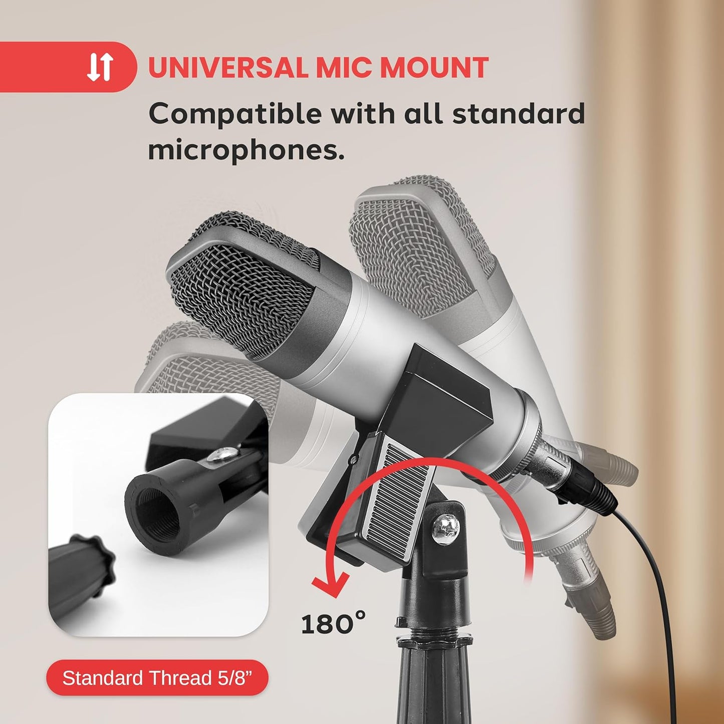 Pyle Tripod Mic Stand, Adjustable Gooseneck Microphone Stand, Sturdy Build, Non-Slip Rubber Feet, Folds Flat for Compact Storage, Includes Mic Clip & 5/8" Adapter, 52.36" to 79.13" Inch