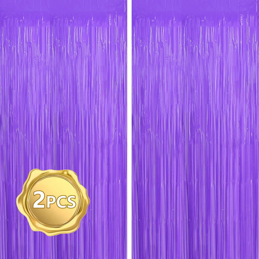 BEISHIDA 2Pcs Purple Door Streamer Fluorescent Purple Backdrop Blue Foil Fringe Curtains Tinsel for Birthday Baby Shower Halloween Backdrop Wedding Party Decoration (3.28 ft x 6.56 ft)