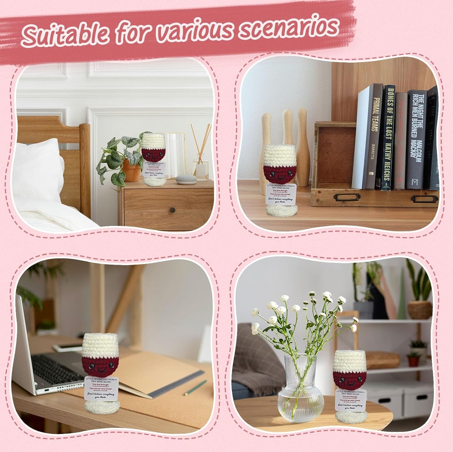 Mini Wine Glasses,Funny Emotional Support Crochet Glass Birthday Gift for Wine Lovers,Cute Home Bar Decoration for WineNight Unique Happy Hour Accessory,Wineglass Gift for Men Women Drinkers