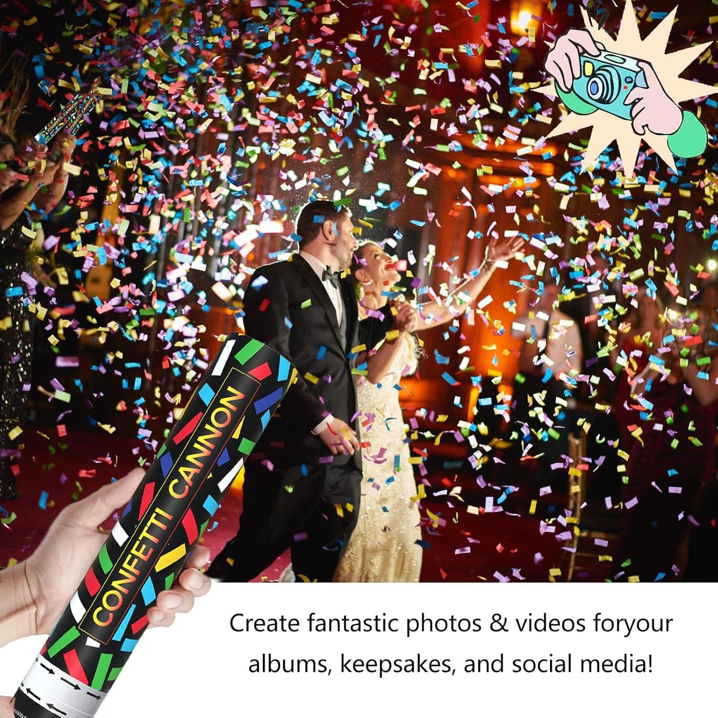 6 Pack Colorful Confetti Poppers, 12 Inch Biodegradable Confetti Cannon Party Poppers Shooters for Birthday, Wedding, Graduation, Anniversary, Parties