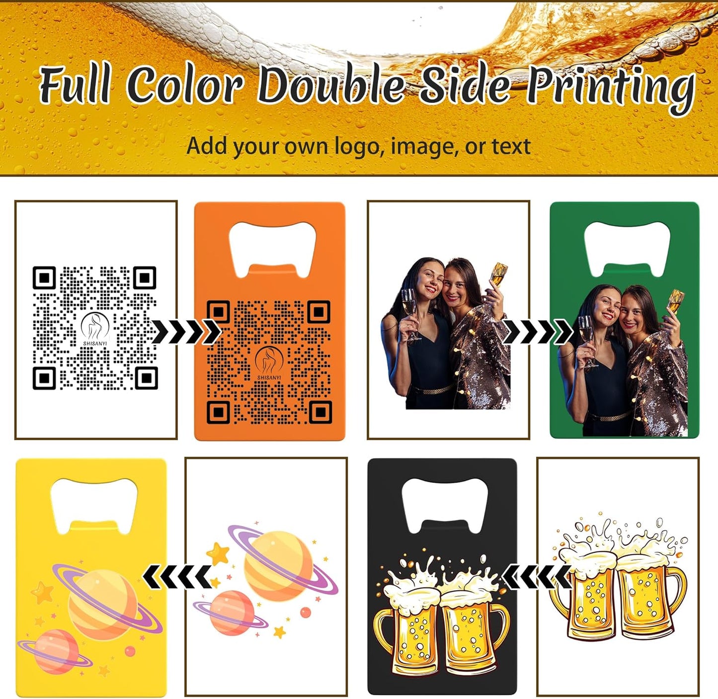 Personalized Credit Card Bottle Opener, Custom Stainless Steel Beer Bottle Opener, Upload Your Name/LOGO/Text, for Wedding Favors, Brewery, Bar, Anniversaries, Party (Black)