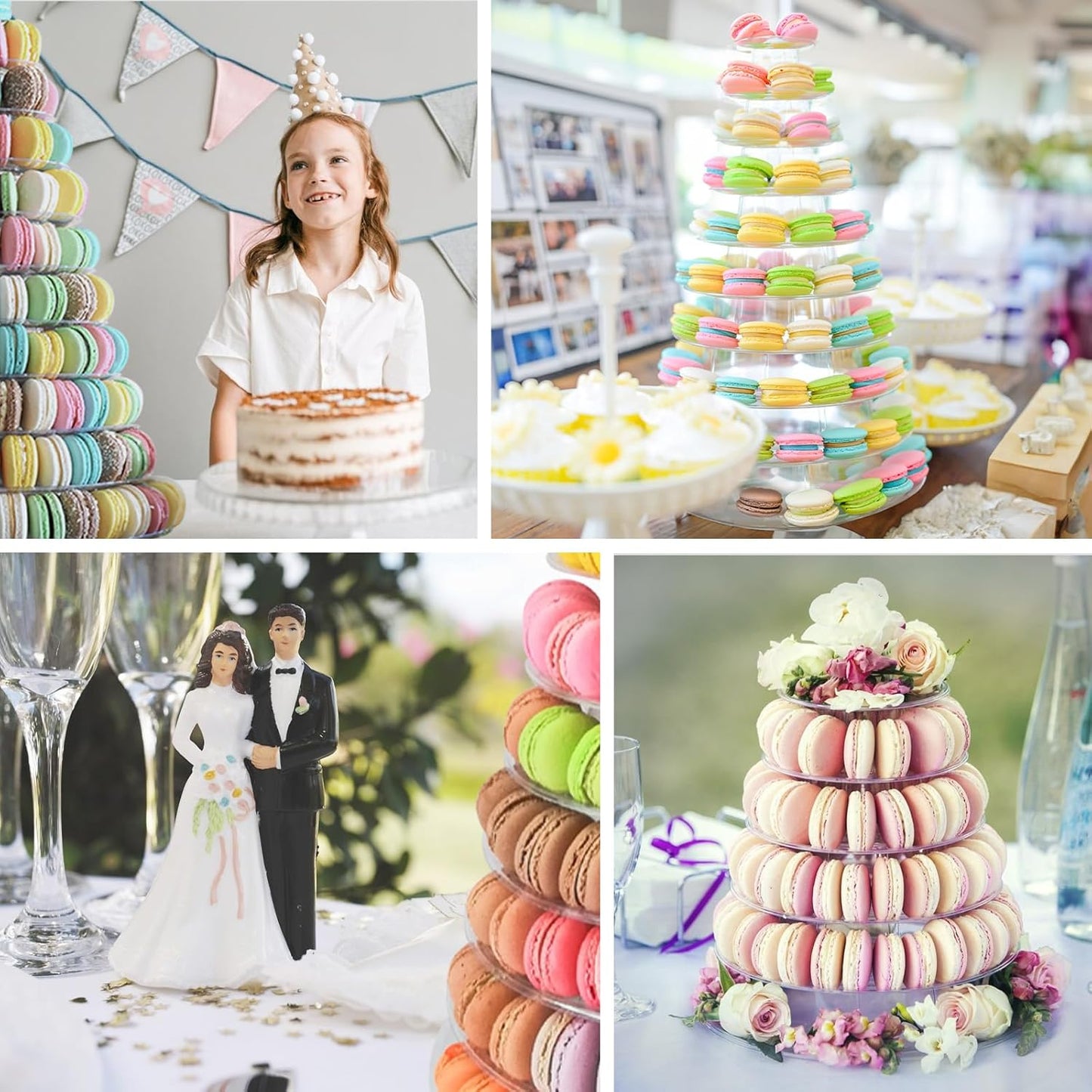 10 Tiers Macaron Tower Stand, Macaroon Tower Stand with Tongs Round Cupcake Cake Stand Desserts Display Holder Platter for Baby Shower, Birthday, Wedding, Party Decor (10-Tiers with Tongs)