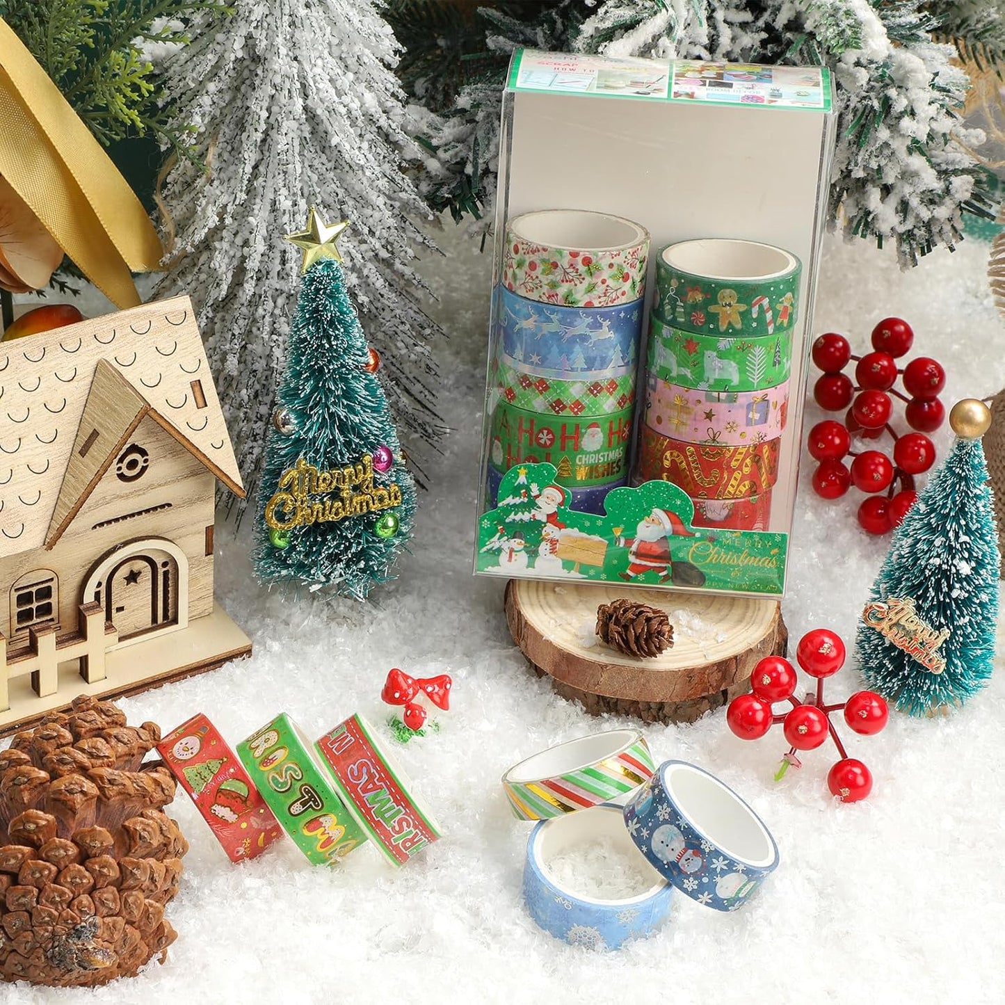 16 Rolls Christmas Washi Tape Holiday Masking Tape Red Green Christmas Wrapping Tape Glod Silver Foil Decorative Tape for Christmas Scrapbook Journal DIY Craft Gift Wrapping（Xmas