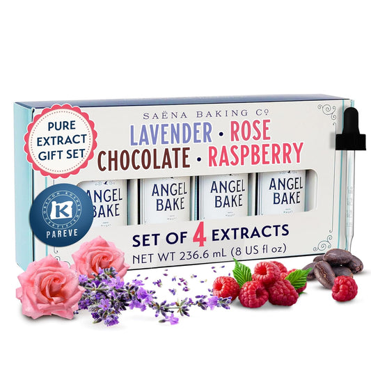 Pure Chocolate, Oregon Raspberry, Bulgarian Rose & Lavender Extract Set – Gift for Bakers & Home Chefs – Desserts & Beverages– Kosher, Keto Friendly, Vegan (4 Pack, 2oz Extracts w/ Latex-Free Dropper)