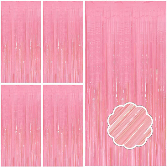 5 Pack Pink Tinsel Curtain Party Backdrop Foil Fringe Light Pink Halloween Baby Shower Valentines Wedding Birthday Decorations for Women