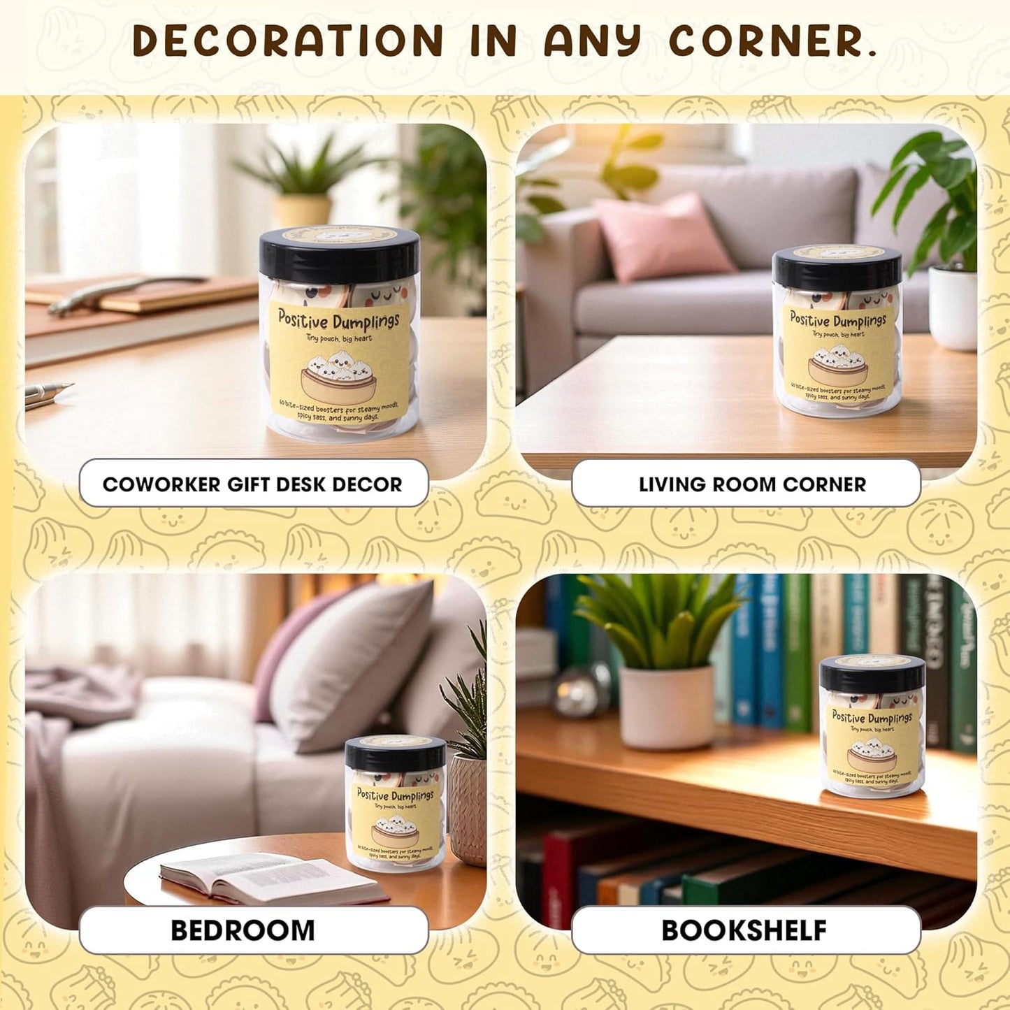 Positive Dumpling Jar – 60 Funny Emotional Uplifting Support Dumplings Affirmation, Back to School Gifts for Students & Teachers, White Elephant Gifts, Funny Gift for Women, Teens, Tweens, Coworkers