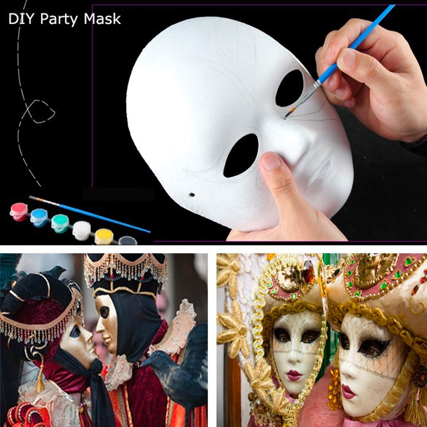 CALPALMY 14 Pack Paper Mache Masks - 2 Sizes for Artistic Projects, Theater, Halloween, Masquerade