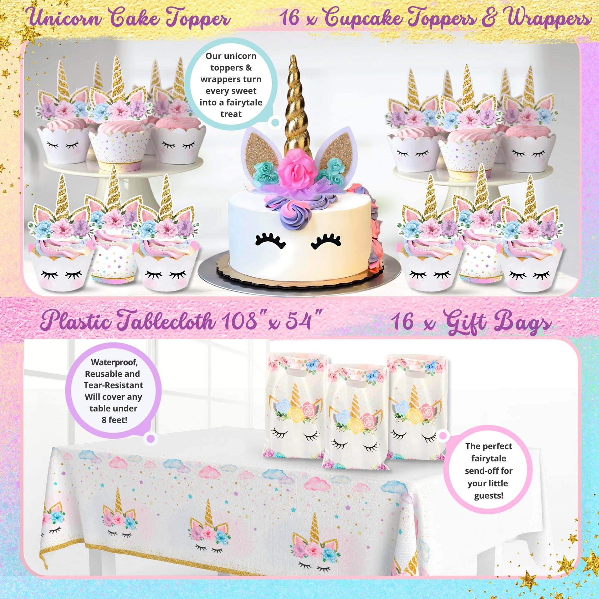 152 Pc Unicorn Birthday Decorations for Girls, Complete Party Supplies Kit