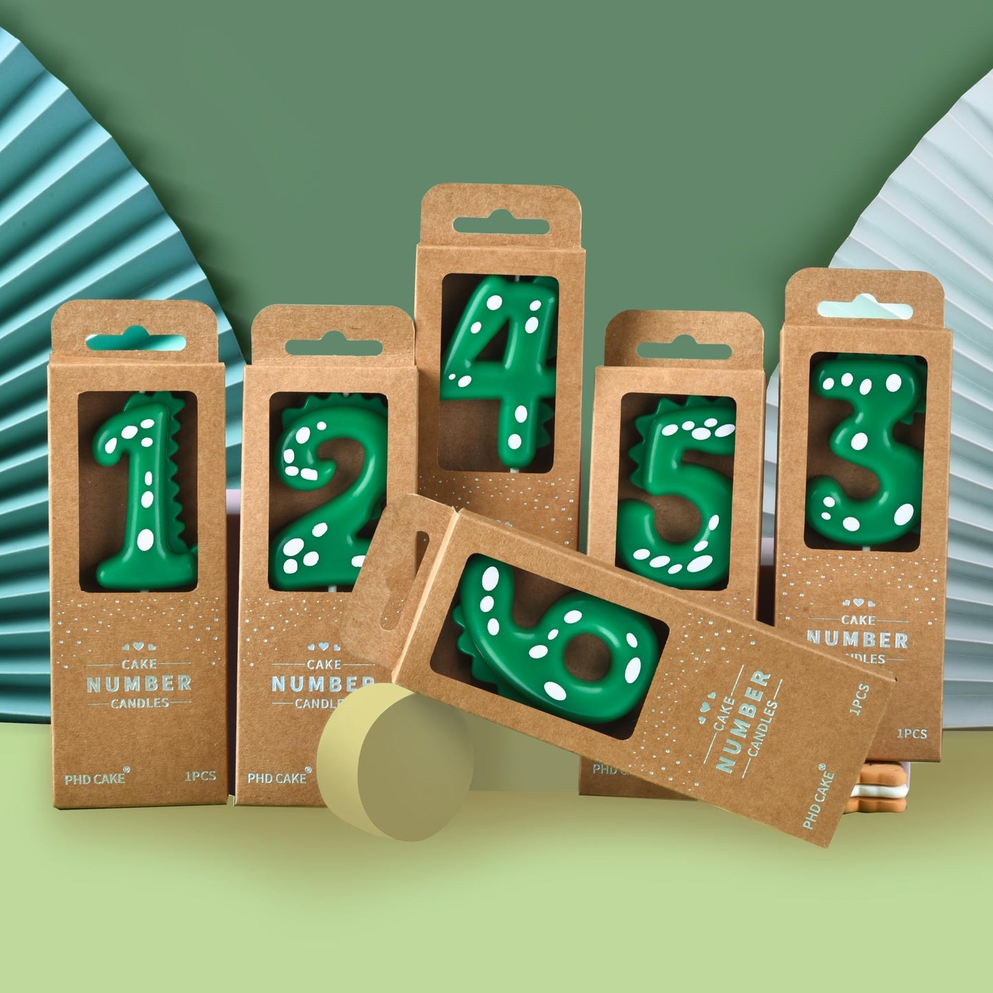 PHD CAKE 2.76 Inch Green Dinosaur 3 Number Birthday Candles, Dinosaur Number Candles, Cake Number