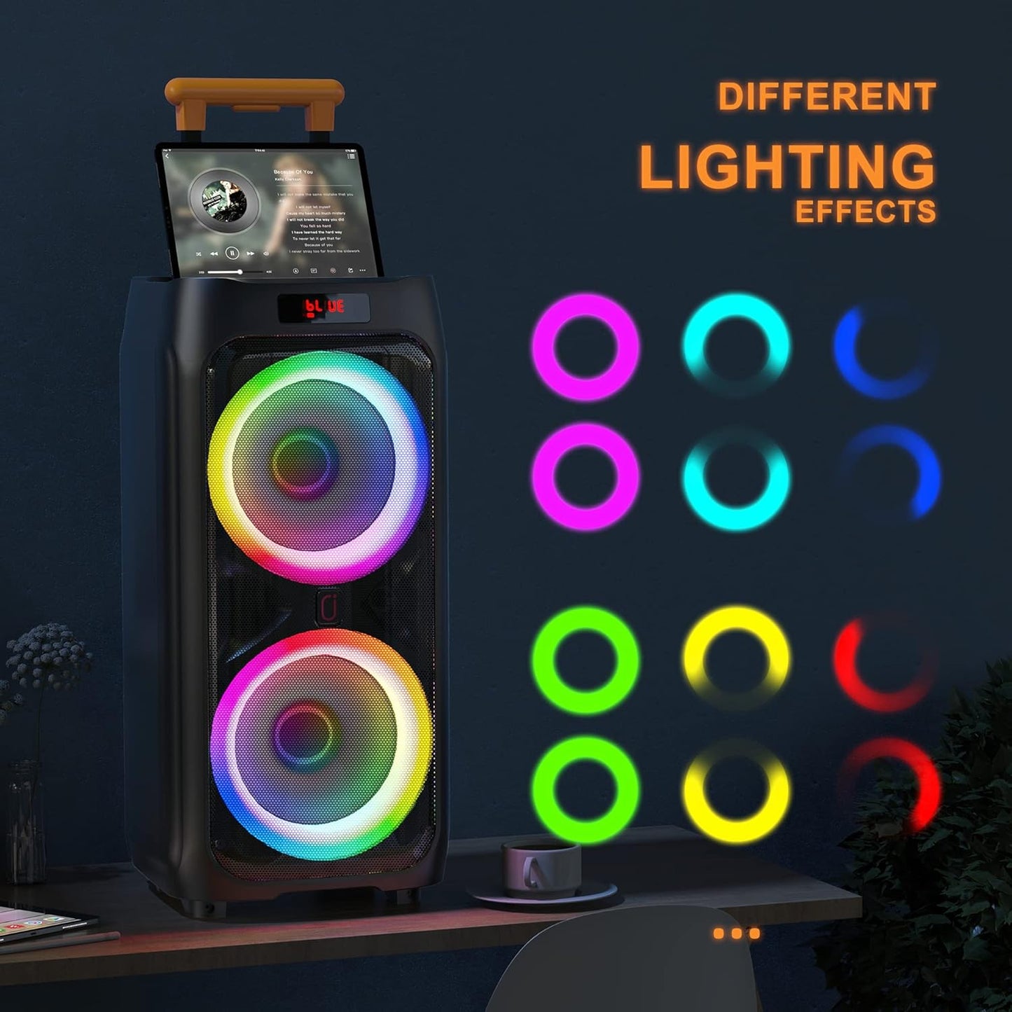 JYX Karaoke Machine with 2 Wireless Microphones, 8" Big Portable Bluetooth Speaker for Adults with RGB Light PA System Treble & Bass, Support TWS/USB/AUX/TF Card/REC, for Home Party Outdoors