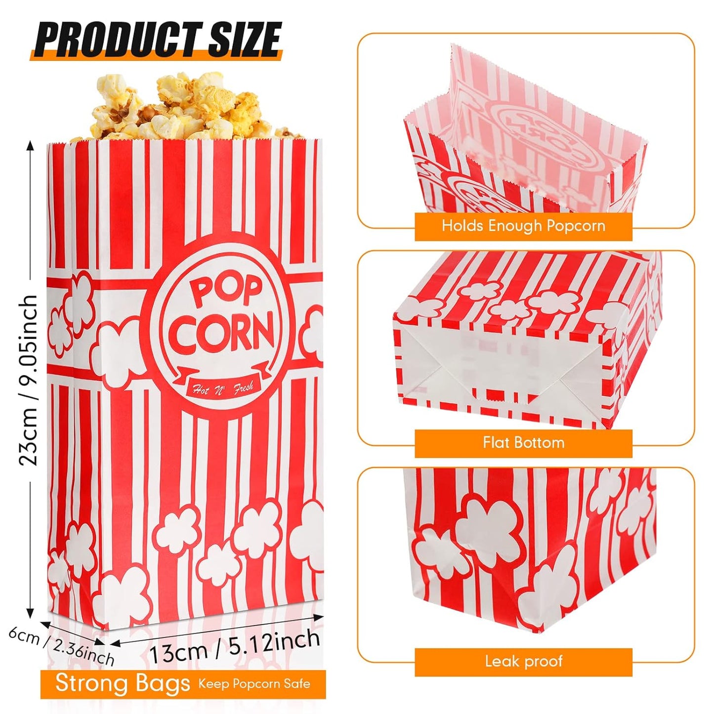 500 Pcs Paper Popcorn Bags Bulk 2 oz Large Flat Bottom Boxes Red and White Disposable Container Sleeve Movie Night Popcorn Bucket for Retro Movie Themed Party Carnival Supplies (Red and White)