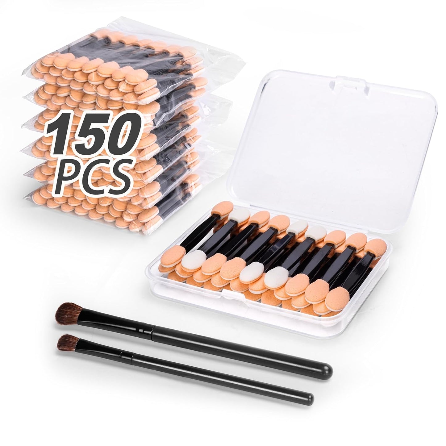 150 PCS Eyeshadow Applicators Sticks with Container. 2.45' Professional Disposable Eye Shadow Makeup Brushes