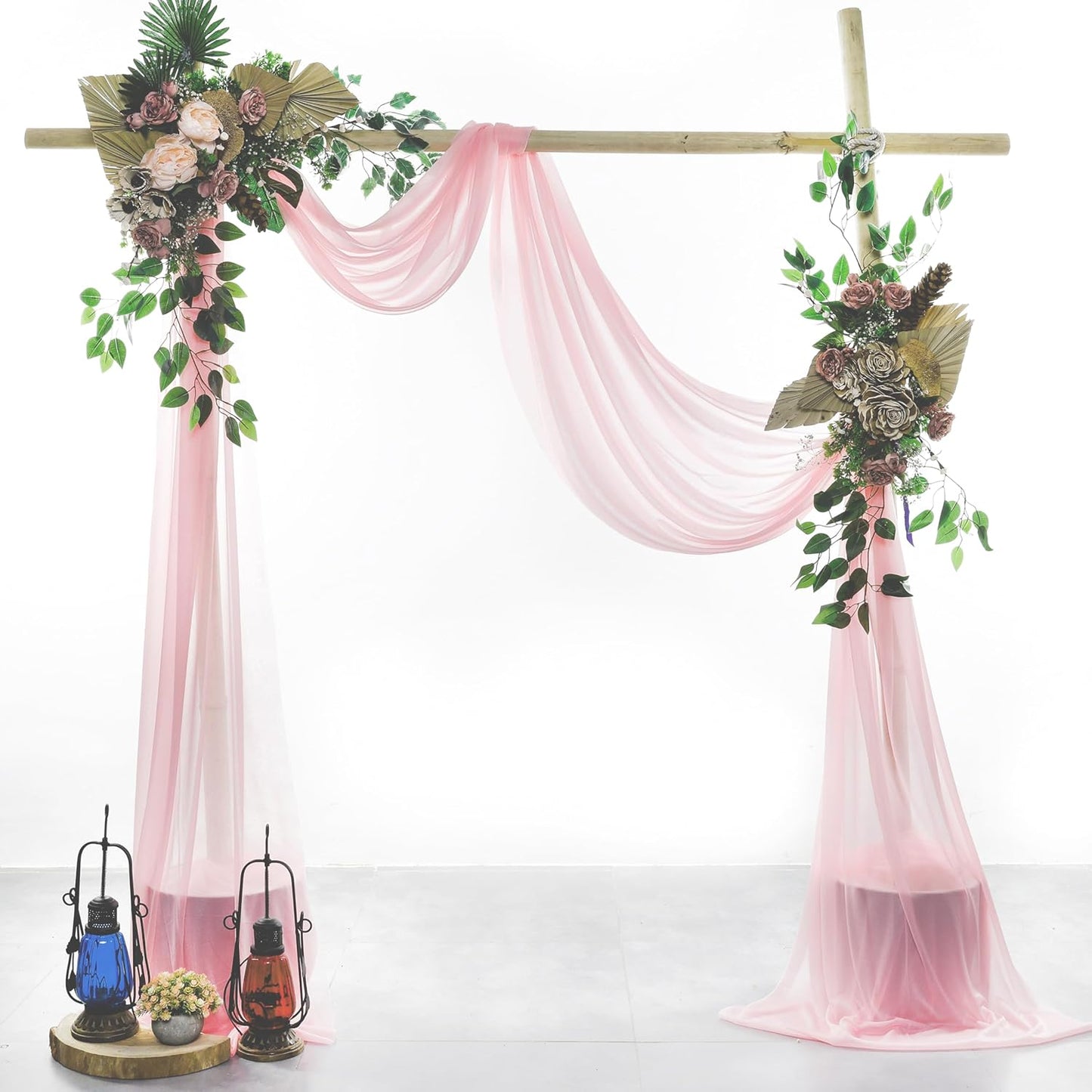 VDS Pack of 2 Panel (30 Inch X 30 Feet) Wedding Arch Draping Fabric Sheer Chiffon Fabric Drapery for Wedding Ceremony Reception Swag Backdrop Canopy Chuppah ARBO Altars Decoration (Blush Pink)
