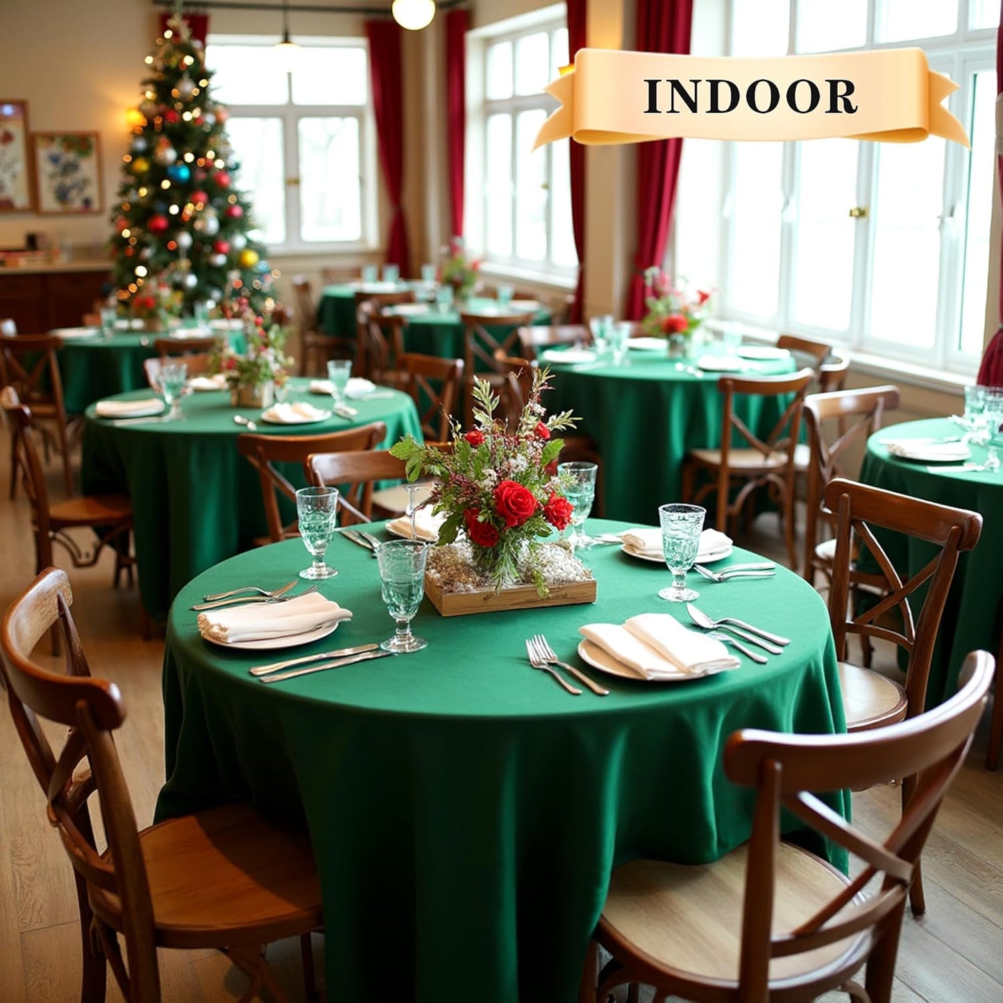 sancua 6 Pack Round Tablecloth 90 Inch Hunter Green, Stain and Wrinkle Resistant Table Cloth - Washable Polyester Decorative Fabric Table Cover for Dining Tables, Christmas Parties and Camping