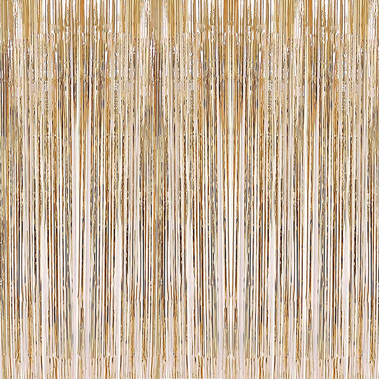 2 Pcs 3.2ft x 8.2ft Champagne Gold Metallic Tinsel Foil Fringe Curtains Photo Booth Backdrop for