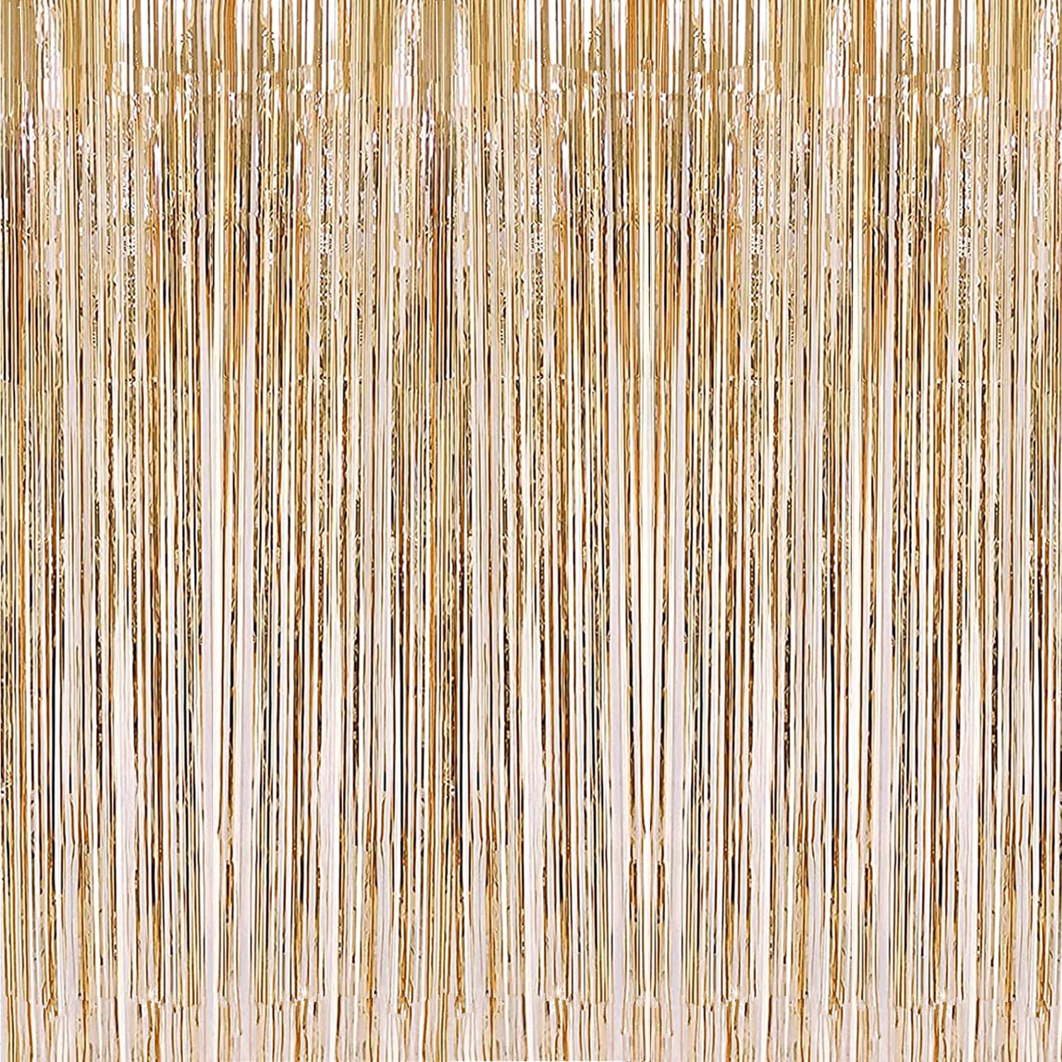 2 Pcs 3.2ft x 8.2ft Champagne Gold Metallic Tinsel Foil Fringe Curtains Photo Booth Backdrop for
