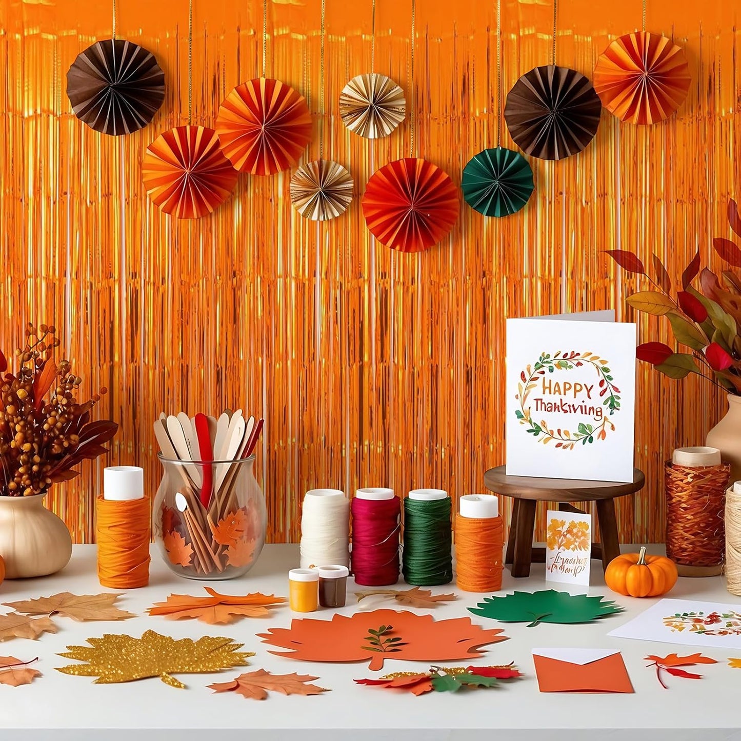 10 Pack Orange Backdrop Curtain 3.2ft x 8.2ft Metallic Tinsel Foil Fringe Curtains Photo Booth Background for Birthday Party Decoration Baby Shower Engagement Wedding Christmas Decoration (Orange)