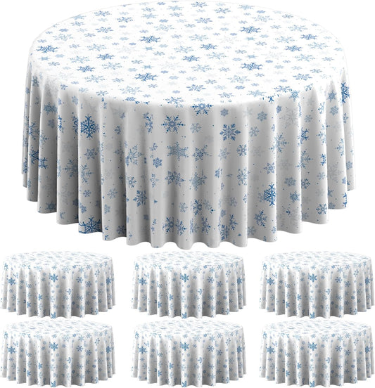 6 Pieces Christmas Snowflake Plastic Party Tablecloth Decorations,Disposable Blue Snowflake White Xmas Round Table Cover Backdrop for Winter Christmas Holiday Party Supplies,84 inch (Blue White)