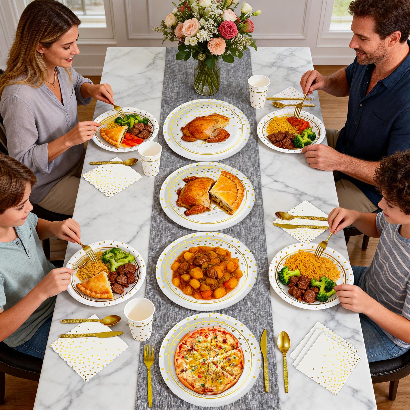168Pcs White and Gold Paper Plates and Napkins Party Supplies for 24 Guest
