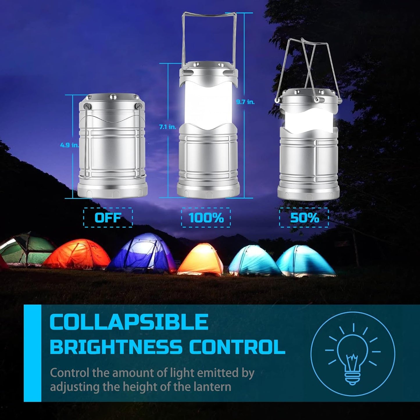 Lichamp LED Camping Lantern, 4 Pack Battery Powered Flashlight for Power Outages, Portable Collapsible Hanging Light Essential for Home, Outdoor, Emergency Lamp Survival Kit Gear for Hurricane, B4SL